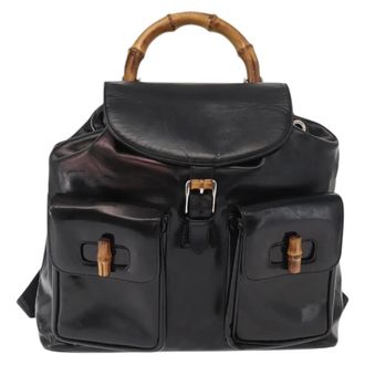 Gucci Vintage Bamboo Leather Black Leather Backpack Bag (Pre-Owned)