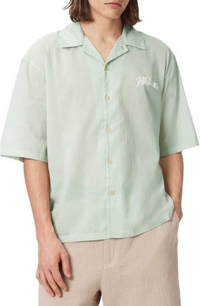 AllSaints Odyssey Oversize Cotton Button-Up Camp Shirt in Powdered Green at Nordstrom, Size Xx-Large