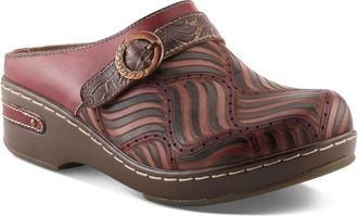 L'Artiste by Spring Step Womens SOVA Leather Clog, Dark Red Multi, 7.5-8