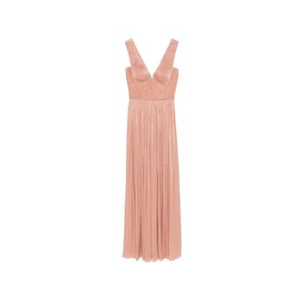 Costarellos Gowns, female, Pink, Size: 3XS Pleated V-neck Gown