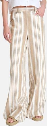 TWP Demie Variegated Stripe Linen & Cotton Wide Leg Pants in White/Khaki at Nordstrom Rack, Size 10