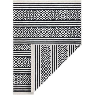 RugsX Rugsx - Carpet twin 22996 geometric, stripes cotton, double-sided, Ecological fringes - black / cream black 180x270 cm
