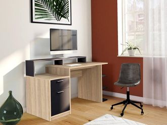Vente-Unique Desk With Storage - Oak & Black - ZACHARIE