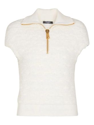 Balmain Top met korte mouwen en rits - Wit