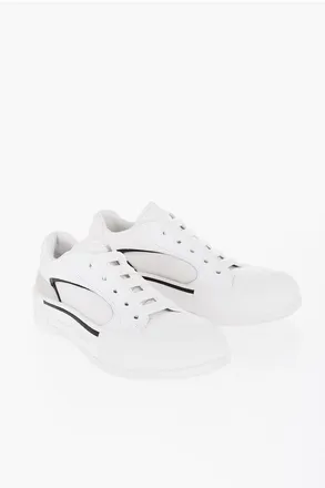 Alexander McQueen Leather And Canvas Low-Top Sneakers, Solid Color size 41