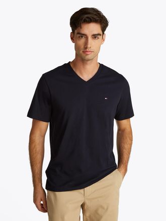 Tommy Hilfiger ESSENTIAL V-NECK TEE mit V-Ausschnitt und Markenlabel unifarben, casual, regular fit, Baumwolle, V-Ausschnitt