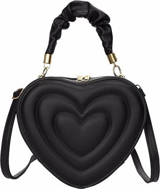 Generic Heart-Shaped Satchel Handbag for Women Leather Top Handle Purse Teen Cute Tote Crossbody Bags with zipper (Black)