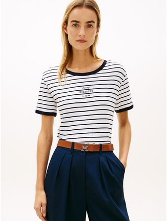 Tommy Hilfiger Womens Monotype Logo Ringer T-Shirt - White - XXL