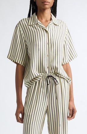 Versace Meandros Silk Twill Camp Shirt in Ivory Black at Nordstrom, Size 44