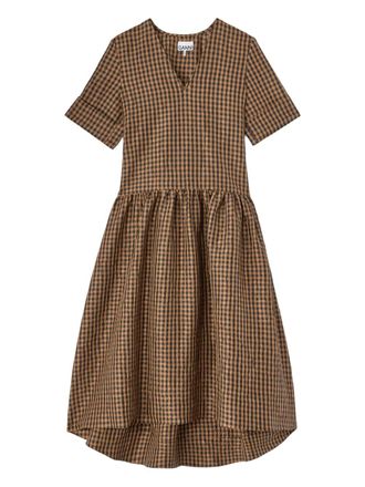 Ganni checked v-neck dress - women - Fabric - 32 - Brown