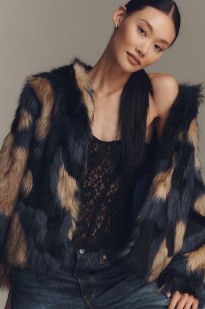Farm Rio Multicolor Faux Fur Coat Jacket