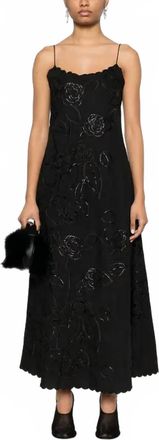 Bernadette Petit Beurre Embroidered Dress In Black Camellia Handkerchief