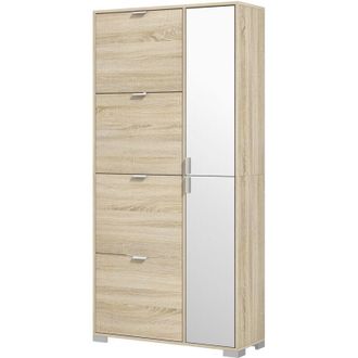 HOMCOM Scarpiera con Specchio 4 Cassetti e 2 Armadietti 16 Paia di Scarpe Rovere - Homcom