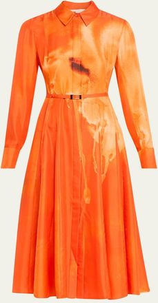 Jason Wu Pleated Watercolor-Print Silk Midi Shirtdress