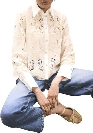 Mint Velvet Crochet Cropped Shirt in Ivory at Nordstrom, Size X-Large