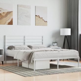 Berkfield Home Metal Bed Frame with Headboard White 150x200 cm King Size