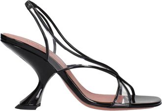 Amina Muaddi Zwarte Leren Stiletto Hakken Sandalen - Dames - Sandalen met hakken - Zwart - 36 EU - Schoenen