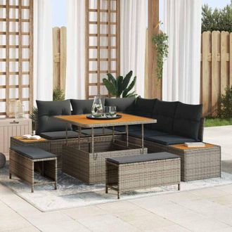 vidaXL Vidaxl - Conjunto De Sof&aacute; De Jard&iacute;n Con Coj&iacute;n 8 Pcs Gris Polirat&aacute;n
