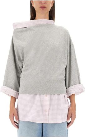 Dries Van Noten Henies Top - Dames - Blouses - Grijs - XS - Katoen - Overhemden