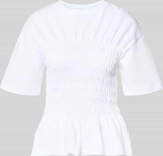 Jake*s Casual T-Shirt mit Smok-Details und Rundhalsausschnitt in Weiss, Gr&ouml;&szlig;e XXL