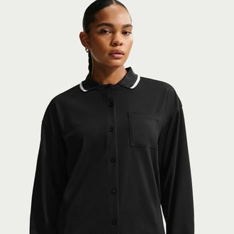 Nike Womens Nike Sportswear Oversized Button-Down Jersey Top in Black | IF0274-010