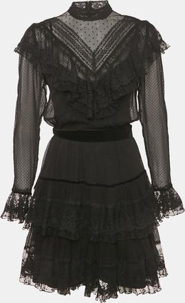 Zimmermann Black Silk & Lace Trim Ruffled Mini Dress