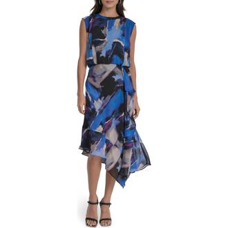 DKNY Sleeveless Asymmetric Midi Dress in Blue Brush at Nordstrom Rack, Size 10