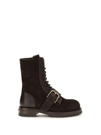 Dolce & Gabbana Buckle Leather and Suede Combat Boot - Brown