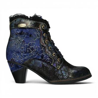 Laura Vita Laura Vita Dames Bloemen Goth Victoriaans blauw leren enkellaarzen met hakken - Alcizeeo-190