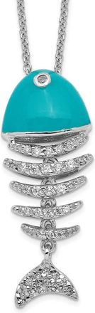 Diamond2Deal Sterling Silver Enameled Cubic Zirconia Fish Necklace 18
