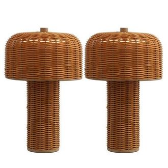 Jonathan Y Designs 10 Indoor/Outdoor Wicker Rechargeable/Cordless Dimmable LED Table Lamp in Light Brown Brown at Nordstrom