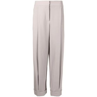 Emporio Armani Wide Trousers, female, Beige, Size: XS Pleated Straight Trousers