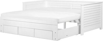 Beliani Cama Extensible De Madera Blanca 90/180 X 200 Cm Con Estructura Cama Adicional Extra&iacute;ble Con 3 Cajones Estilo Escandinavo Cahors