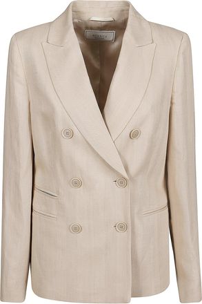 PESERICO Tailored Linen-Blend Blazer With Notch Lapel And Decorative Pockets