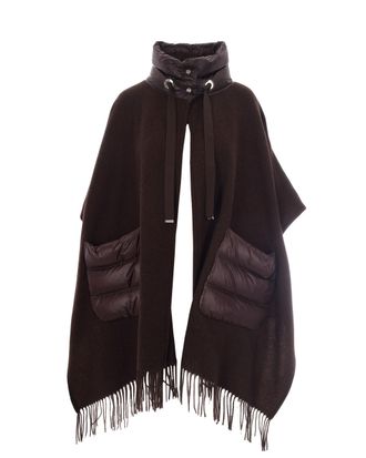Herno Velvety Brown Cashmere And Wool Poncho With Quilted Detailing