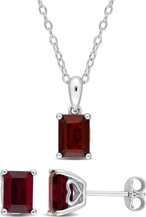 Delmar Emerald Cut Garnet Pendant Necklace & Stud Earrings Set in Red at Nordstrom Rack