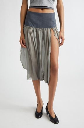 Paloma Wool Mila Sheer Silk & Suiting Skirt in Green at Nordstrom, Size 10 Us