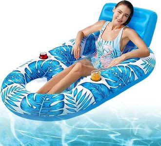 No Brand Tumbona Flotante Para Piscina - Rel&aacute;jate En El Agua - Con Portavasos - 160x120x70cm - Azul