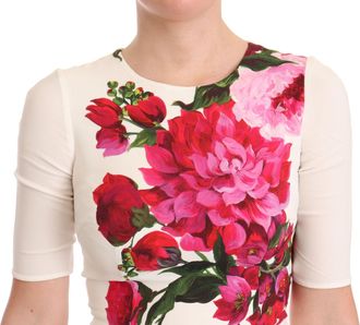 Dolce & Gabbana White Floral Printed Crepe Midi Slit Womens Dress