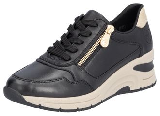 Rieker Keilsneaker RIEKER, Damen, Gr. 39, schwarz, Leder, Lederimitat, kontrastfarbene Details, Schuhe Keilsneaker, Freizeitschuh,Halbschuh,Schn&uuml;rschuh mit R