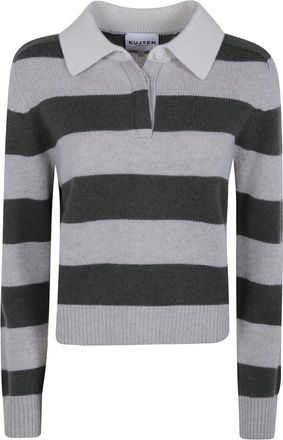 Kujten Royce Stripe Polo Neck - Dames - Cashmere truien - Veelkleurig - M - Kasjmier - Truien & Vesten