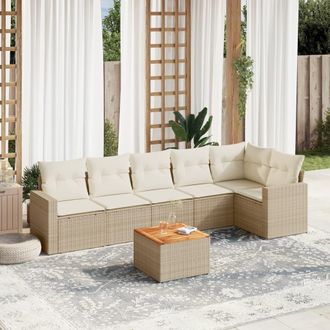 vidaXL Vidaxl - Set Sof&aacute;s De Jard&iacute;n 7 Piezas Y Cojines Rat&aacute;n Sint&eacute;tico Beige