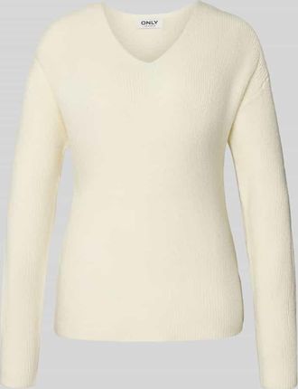 Only Regular Fit Strickpullover mit V-Ausschnitt Modell CAMILLA in Offwhite Melange, Größe XL