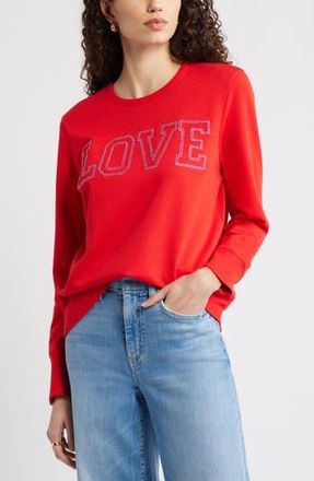 Caslon Love Metallic Embellished Sweatshirt in Red Goji Pink Yarrow Love at Nordstrom Rack, Size Xx-Large