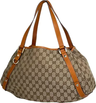 Gucci Beige Orange Gg Canvas Leather Shoulder Bag Tote Bag (Pre-Owned)