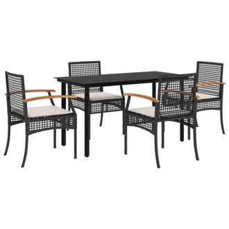 Berkfield Home 5 Piece Garden Dining Set with Cushions Black Poly Rattan