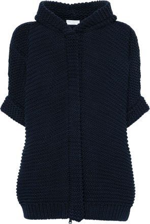 Brunello Cucinelli chunky-knit hooded cardigan - women - Cotton/Silk/Acetate - L - Blue