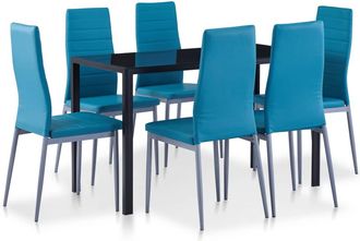 vidaXL Conjunto De Mesa Y Sillas De Comedor 7 Piezas Azul Vidaxl