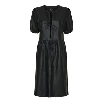 BTF-CPH Btfcph - Leren midi jurk met strikdetail - Dames - Jurken - Zwart - Maat: 3XL Leer