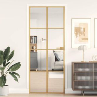 vidaXL Puerta De Interior Dorada Vidrio Templado Y Aluminio 83x201,5cm Vidaxl